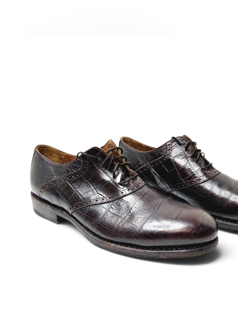 Blackstone, Brown, Croc Embossed Leather Oxford Shoes. 10.5